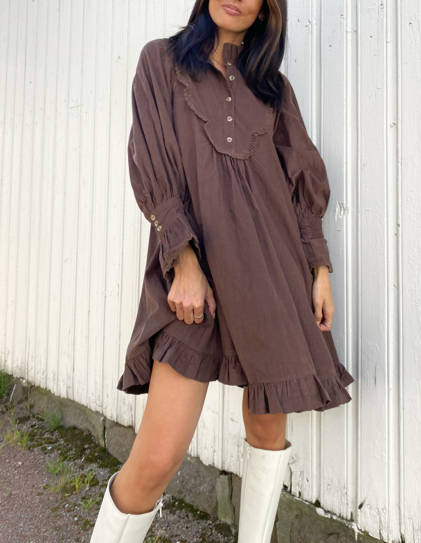Baby Cord Shift Dress - Brown  - Image 1