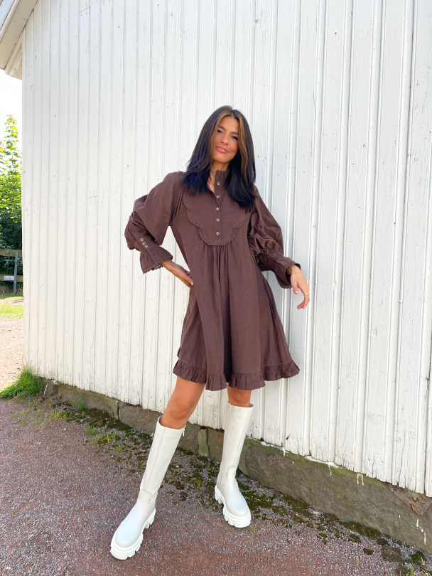 Baby Cord Shift Dress - Brown  - Image 3
