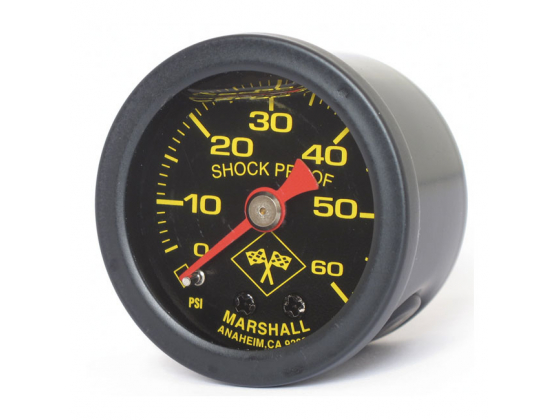 OIL PRESSURE GAUGE, 0-60 PSI. BLACK HOUSING