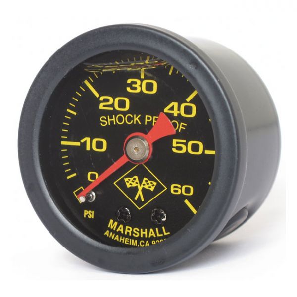 OIL PRESSURE GAUGE, 0-60 PSI. BLACK HOUSING