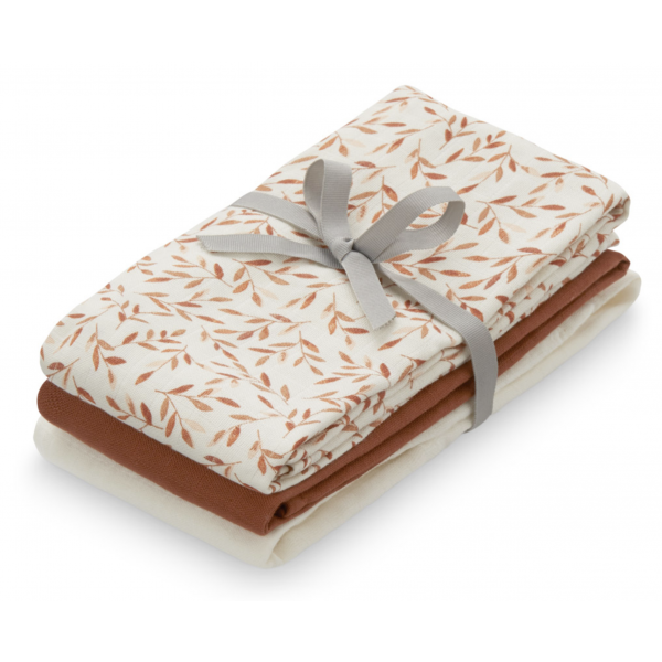 3 pk Muslinkluter - Mix caramel leaves, caramel, creme white