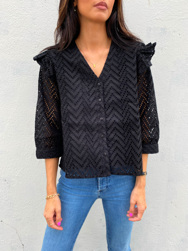 Josa 3/4 Frill Shirt - Black  - Image 1