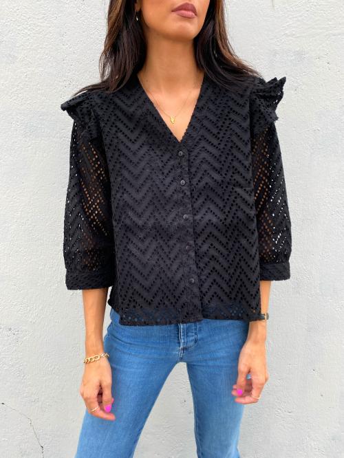 Josa 3/4 Frill Shirt - Black 