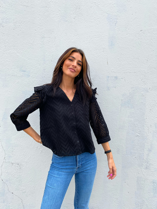 Josa 3/4 Frill Shirt - Black  - Image 3
