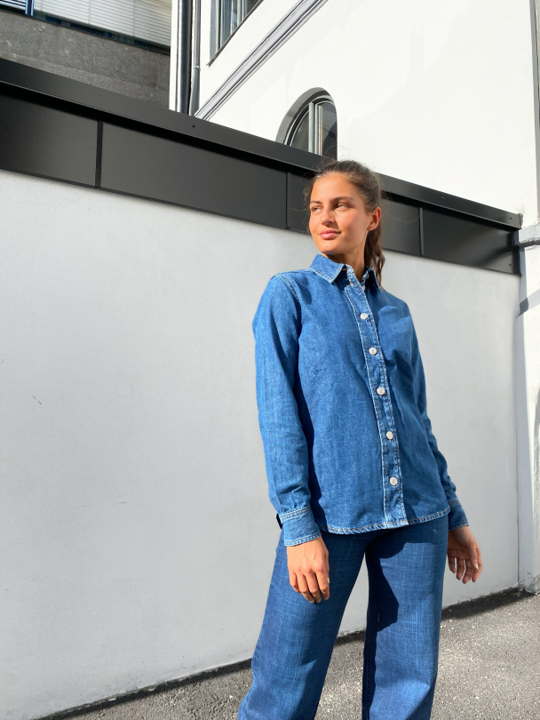Ofelia Basic Mid Blue Denim Shirt  - Image 4