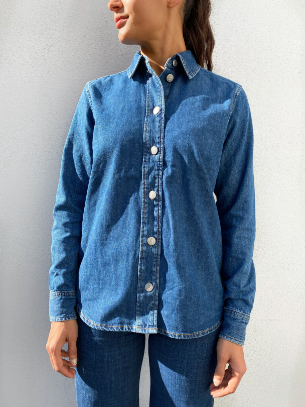 Ofelia Basic Mid Blue Denim Shirt  - Image 1