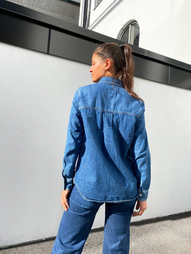 Ofelia Basic Mid Blue Denim Shirt  - Image 7