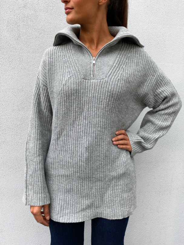 Kalle Knit High Neck - Light Grey Melange - Image 1