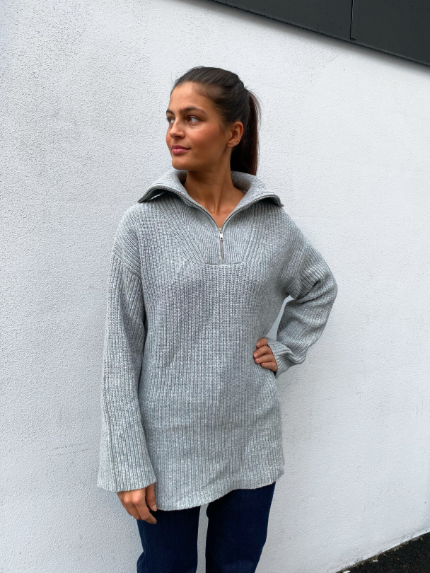 Kalle Knit High Neck - Light Grey Melange - Image 4
