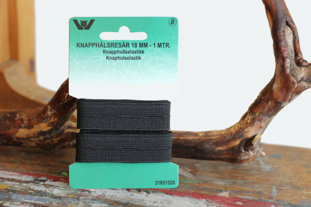 Knapphullsstrikk  Svart 18mm - 1m