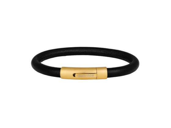 Gold bracelet black calf leather - 6mm 