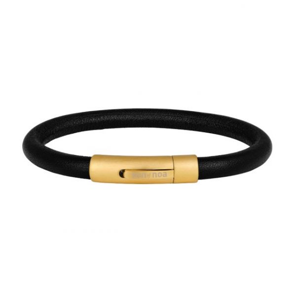 Gold bracelet black calf leather - 6mm 