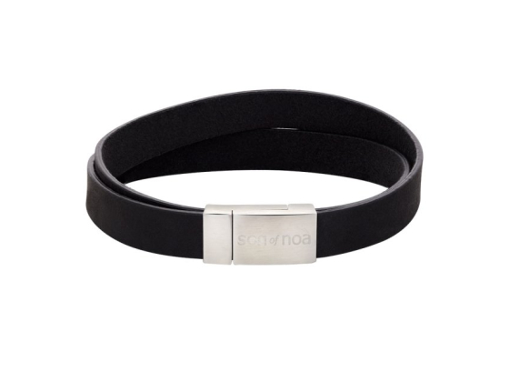 Silver bracelet black calf leather - 10mm 