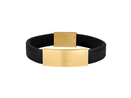Gold bracelet black calf leather - 12mm 