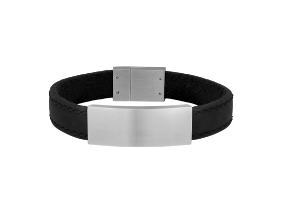 Silver bracelet black calf leather - 12mm 