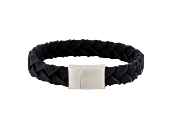 Silver bracelet black calf leather - 12mm 