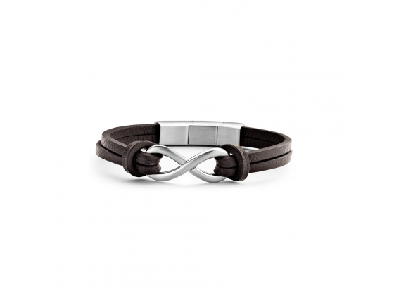 Dark Brown Leather Bracelet with Stainless Steel Infinity