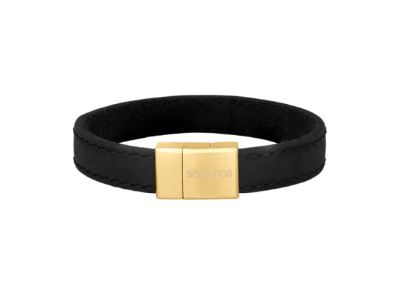 Gold bracelet black calf leather - 12mm 