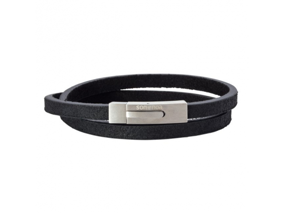 Silver bracelet black calf leather - 6mm 