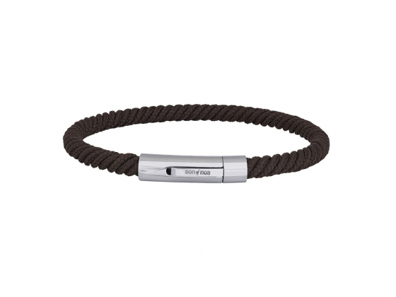 Silver bracelet brown cord - 5mm 