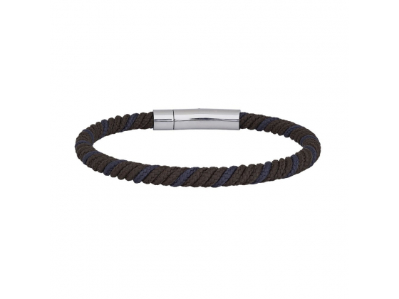 Silver bracelet brown/blue cord - 5mm 
