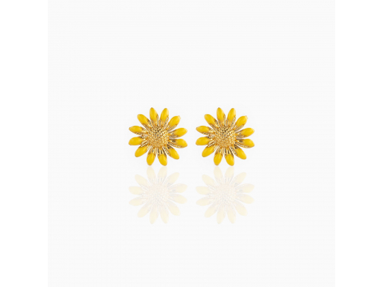 Yellow Enamel Sunflower - Ørepynt