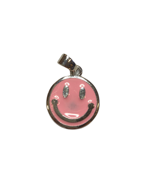 Smiley  rosa sølvfarget 15 mm charms