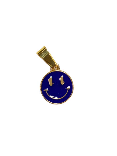 Smiley mørk blå gullfarget 12 mm charms
