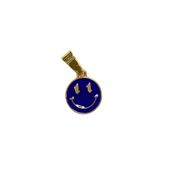 Smiley mørk blå gullfarget 10 mm charms