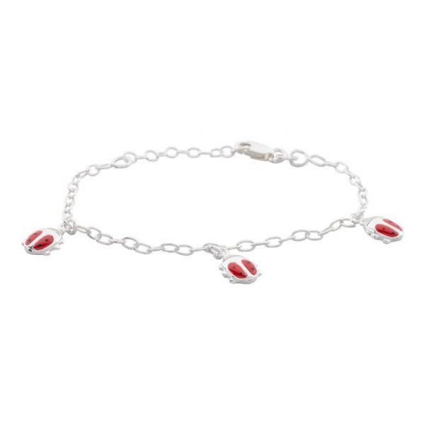 Rhod. silver bracelet w/3 ladybirds