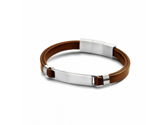  Brown leather bracelet with steel element