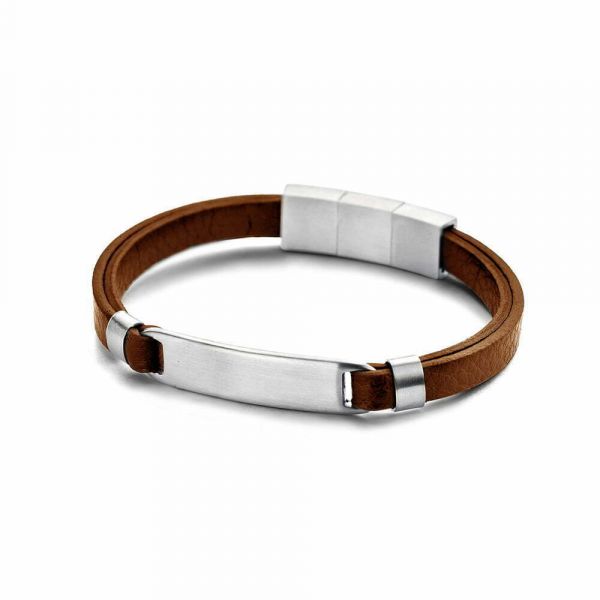  Brown leather bracelet with steel element
