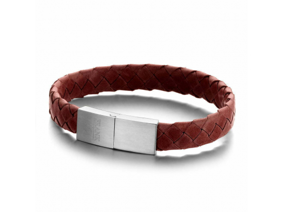Red Braided Leather Bracelet with Stainless Steel