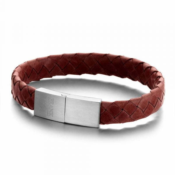 Red Braided Leather Bracelet with Stainless Steel