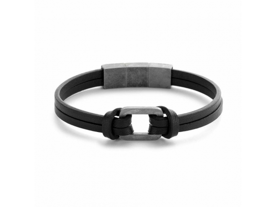 Add to Wishlist Black leather bracelet with steel element
