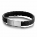 Black Braided Leather Bracelet with Stainless Steel