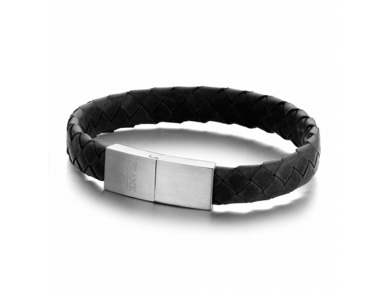Black Braided Leather Bracelet with Stainless Steel
