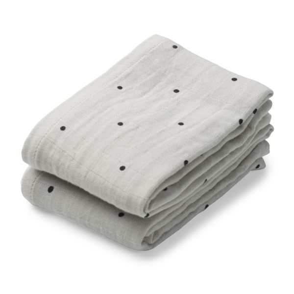Liewood | Lewis Muslin Klut 2-pk - Classic Dot Dumbo Grey