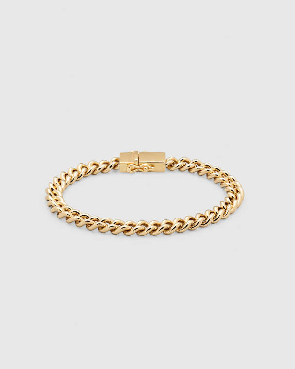 ROUNDED CURB BRACELET THICK GOLD TOM WOOD - Image 1