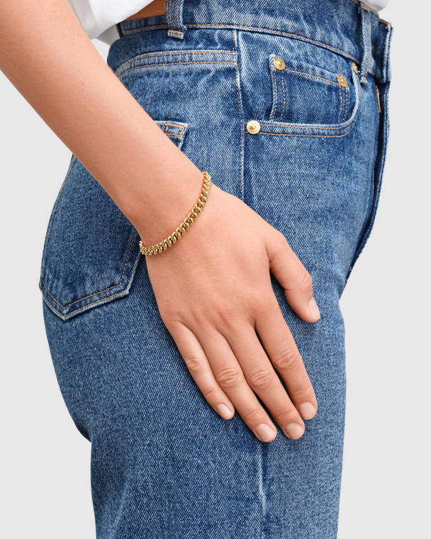 ROUNDED CURB BRACELET THICK GOLD TOM WOOD - Image 2