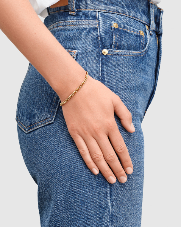 ROUNDED CURB BRACELET THIN GOLD TOM WOOD - Image 2