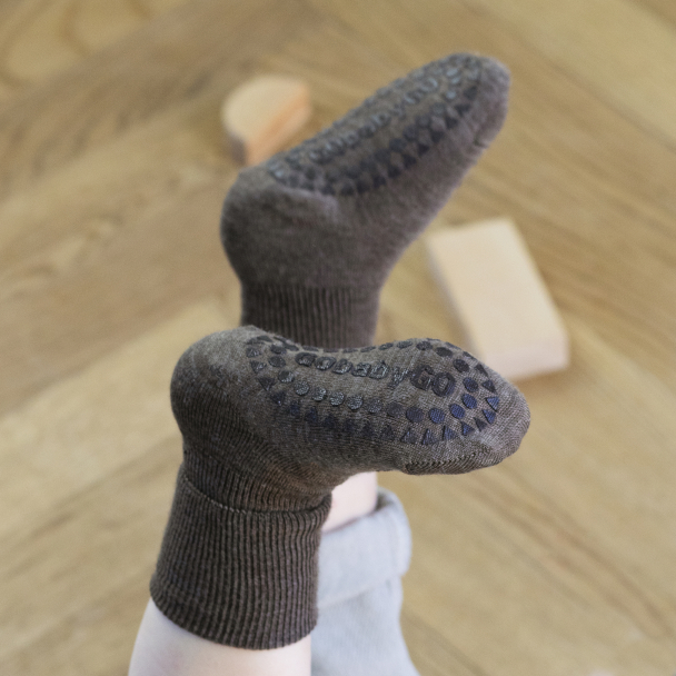 Non-slip Socks Wool - Brown Melange - Image 2
