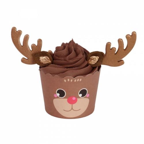 Muffinsformer Rudolf med sukkerdekorasjoner, 6 set 