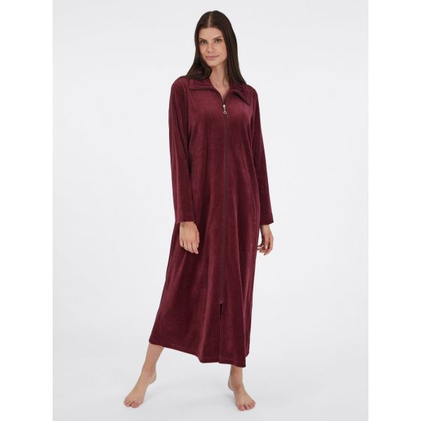 'Elegance' zipped robe long, vinrød