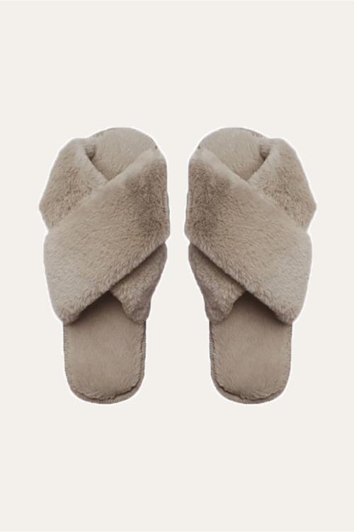 Lou Faux Slippers - Taupe 