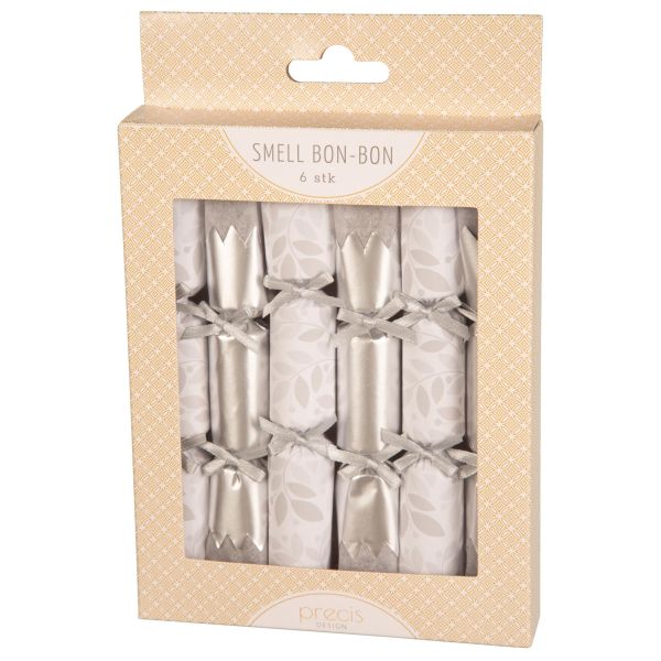 Smell bon-bon hvit/sølv med sløyfe 6 stk 