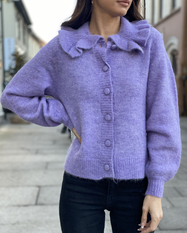 Sia Knit Frill Collar Cardigan - Violet Tulip/Melange