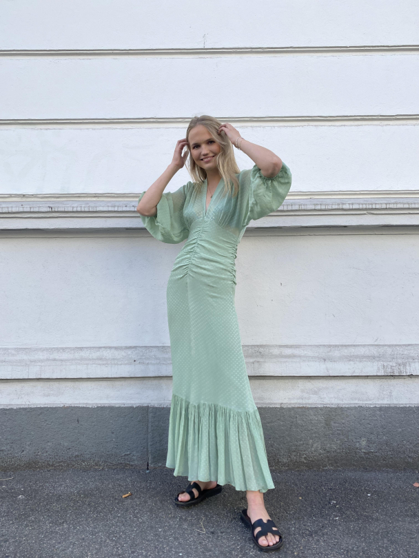 Dotted Jacquard Maxi Dress - Pistachio - Image 1