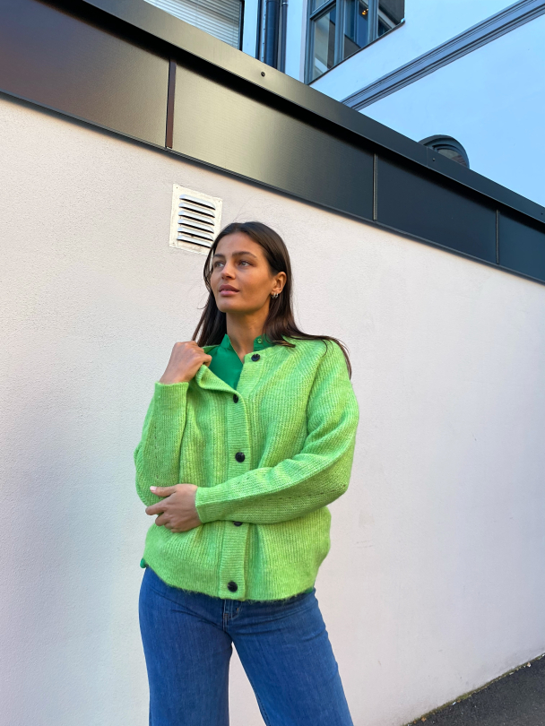 Lulu Knit Short Cardigan B Coll - Greenery/Melange - Image 6