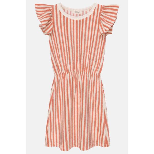 MY LITTLE COZMO - AURORA DRESS TOWELING STRIPES CORAL